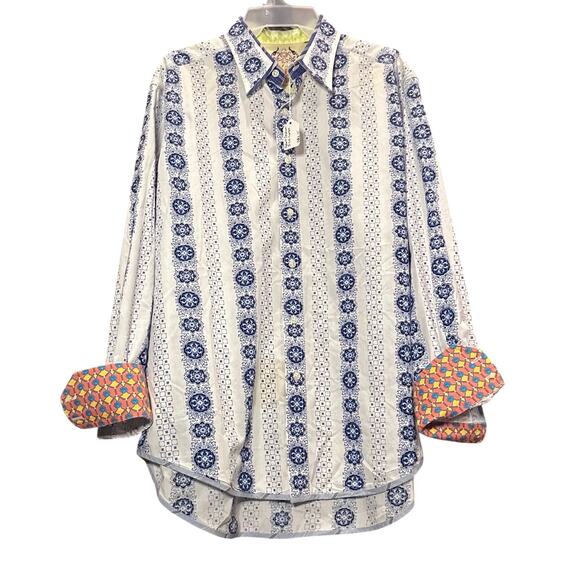 Robert Graham Designer Long Sleeve Dress Shirt Contrast Trim Buttonup Mens Large - Picture 1 of 12